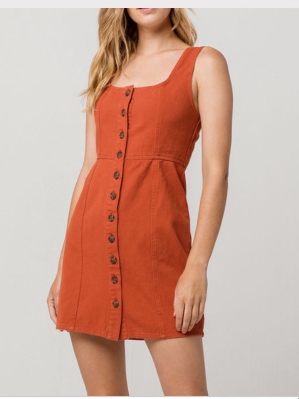 Chloe & Katie Button-Front Denim Mini Dress